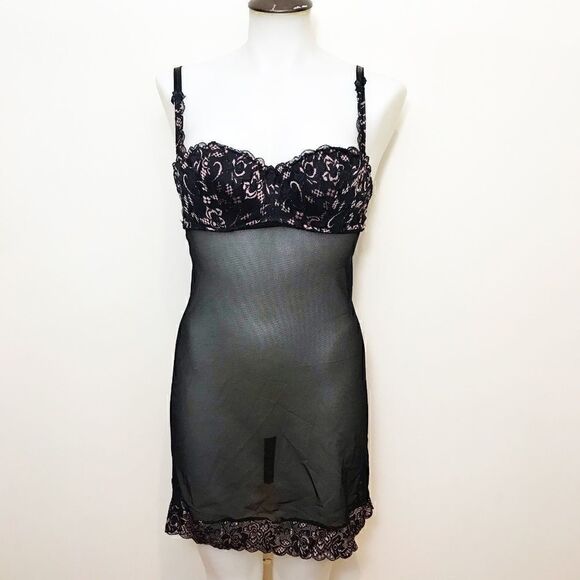 roselle Black Mesh Slip Lingerie With Bra 🌻 - Picture 1 of 10